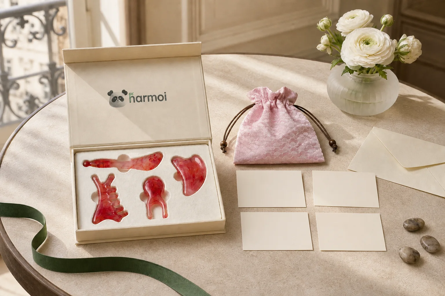 Harmoi signature wellness gift set in a Parisian editorial setting
